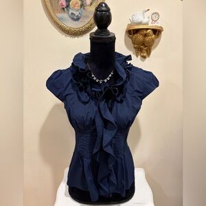 Dress Barn Navy Ruffle Blouse